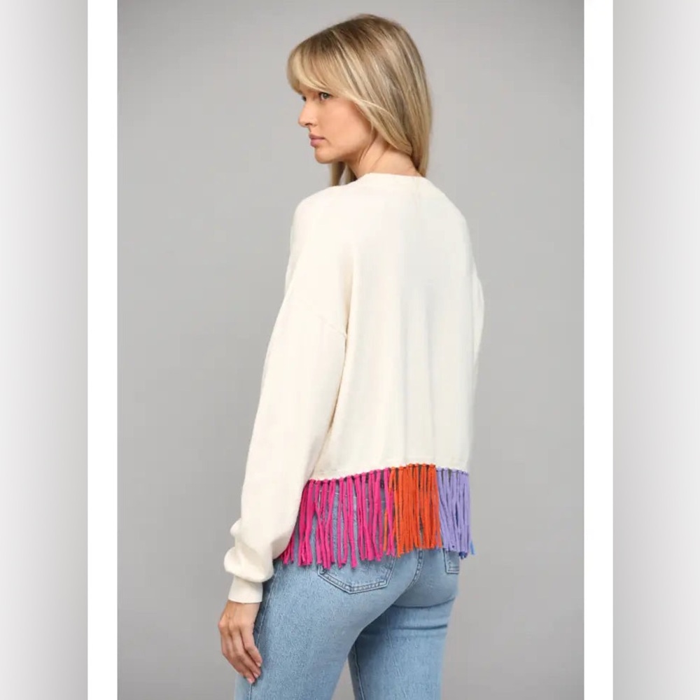 NWT Colorful Fringe Hem Crew Neck Sweatee (Size Large, brand: FATE) - Picture 3 of 5